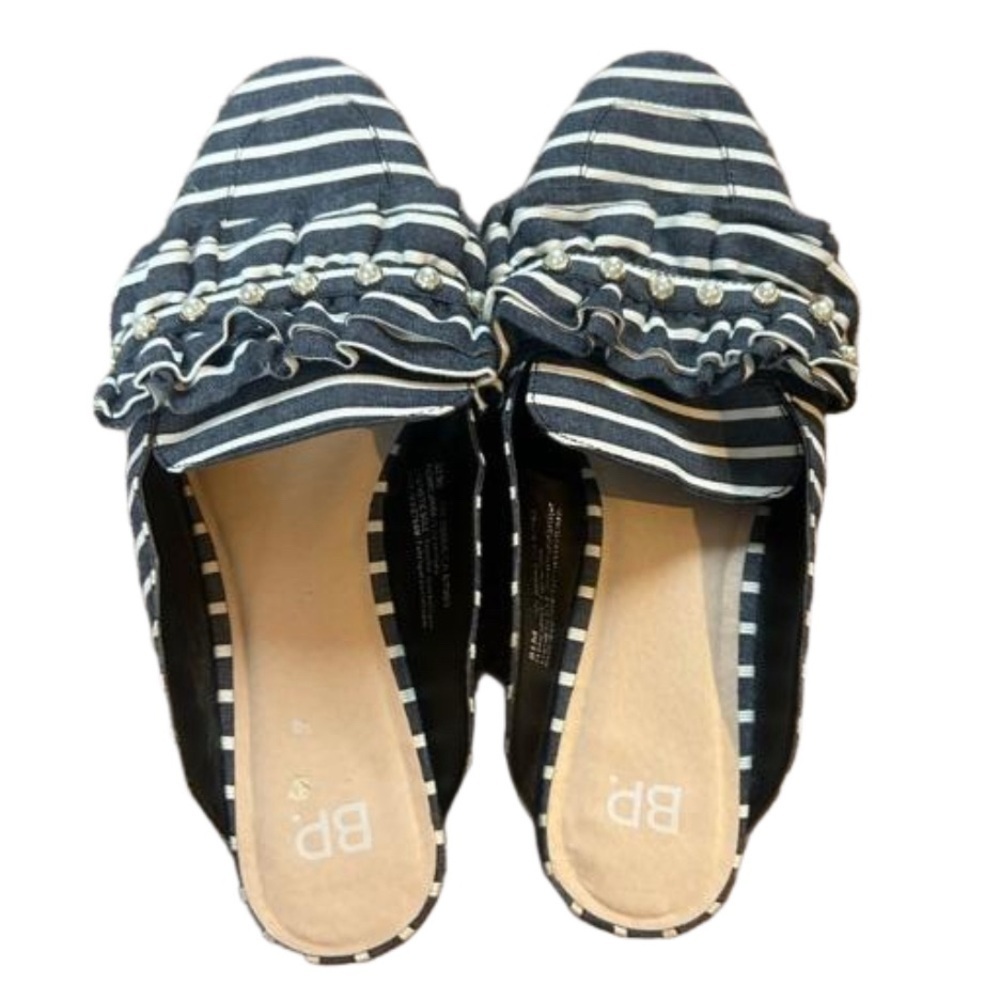 BP Pearl Ruffle Stripe Slip On Loafers